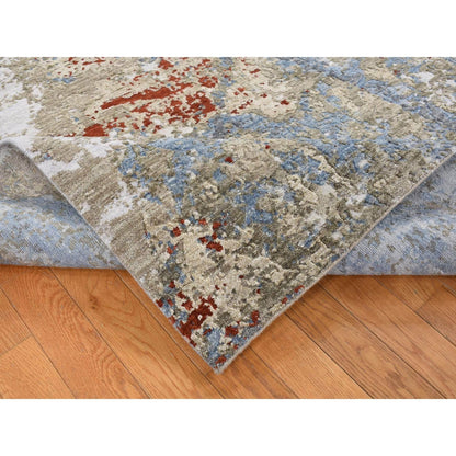9'1"X12'4" Blue Modern Abstract Galaxy Design Hand Knotted 100% Wool Rug