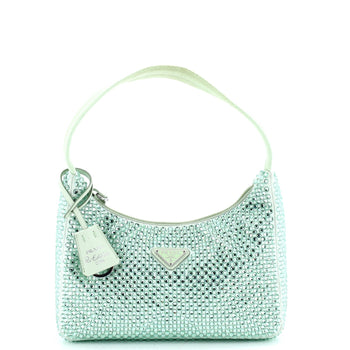 Prada Re-Edition 2000 Hobo Crystal Embellished Satin Mini