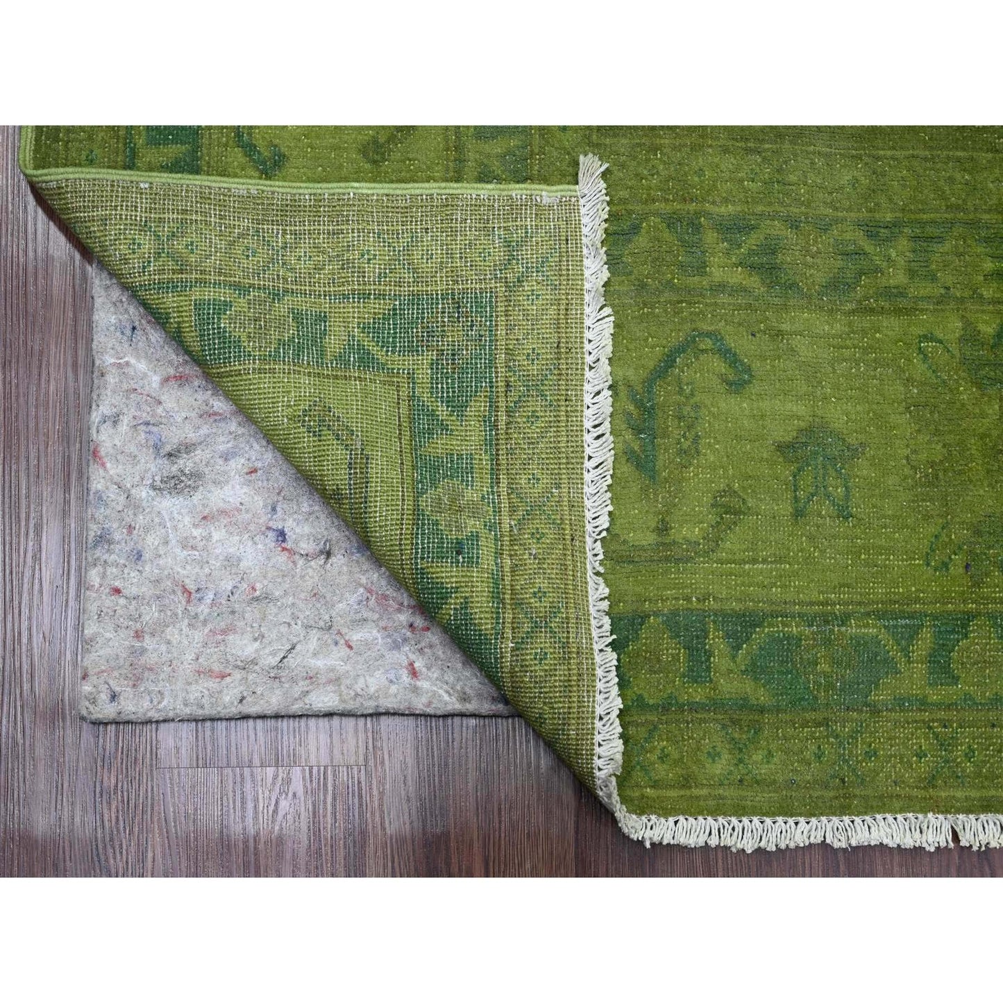 8'X9'6" Green Overdyed Kazak Geometric Pattern Hand Knotted Pure Wool Rug