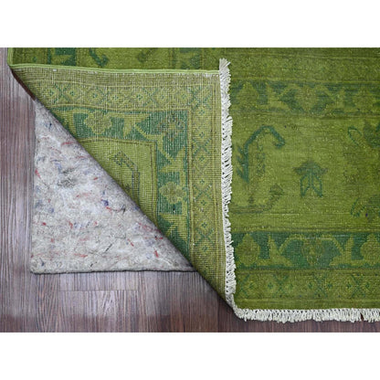 8'X9'6" Green Overdyed Kazak Geometric Pattern Hand Knotted Pure Wool Rug