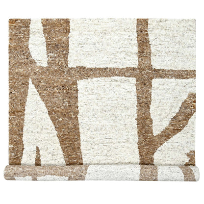 9'2"X11'9" Earth Tone Colors Minimalist Design Wool Hand Knotted Rug