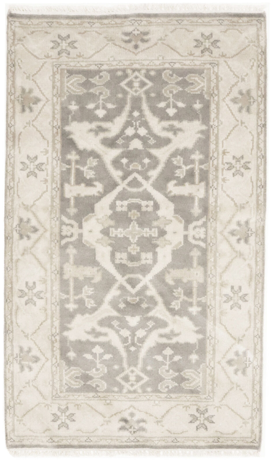 Handmade Muted Taupe Floral Oriental Rug Classic