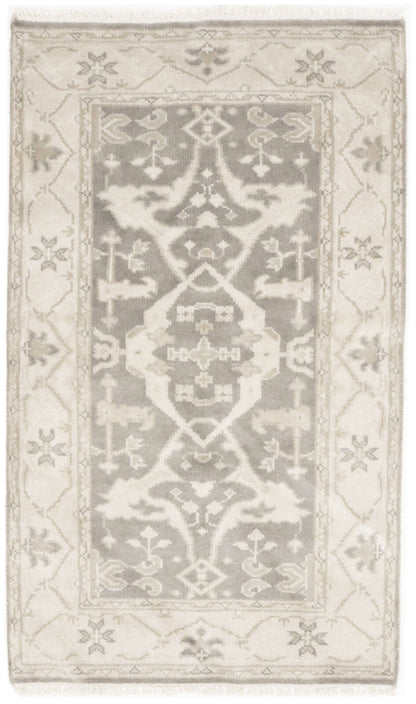 Handmade Muted Taupe Floral Oriental Rug Classic