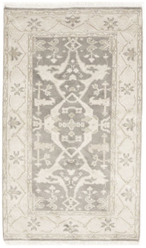 Handmade Muted Taupe Floral Oriental Rug Classic