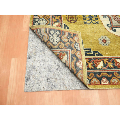 6'1"X9'4" Yellow Khotan Influence Distressed Hand Knotted 100% Wool Rug