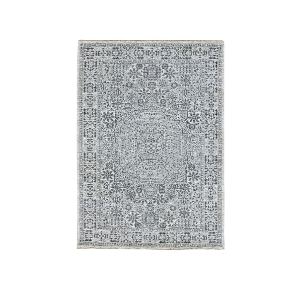 4'1"X6'2" White Mamluk Dynasty Undyed Wool Hand Knotted Oriental Rug