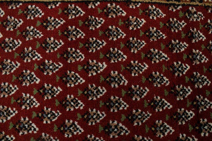 Hand-Knotted Wool Oriental Runner Rug Red Allover