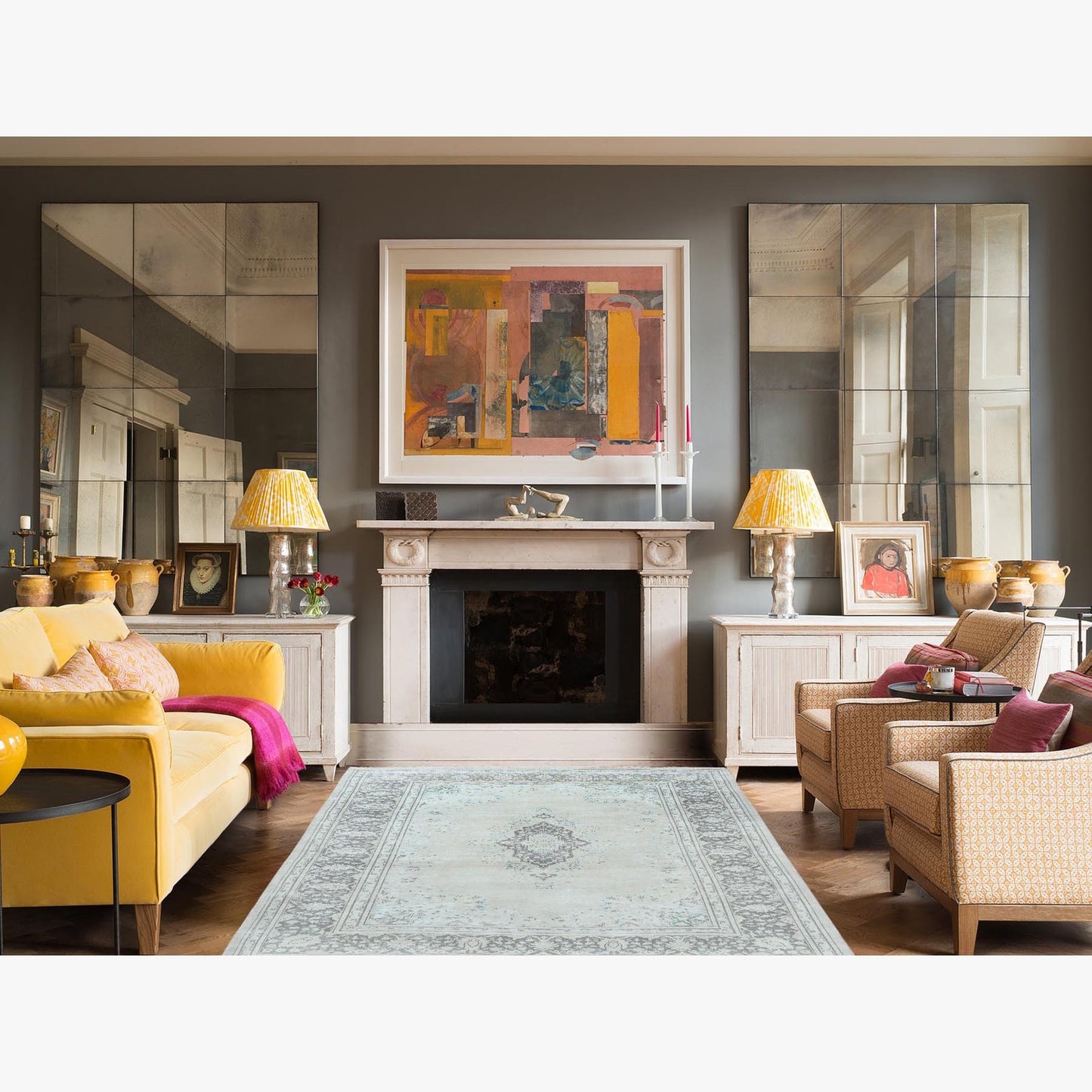 6'9"X10'10" Hand Knotted Gray Wool Worn Clean Farsian Karman Rug