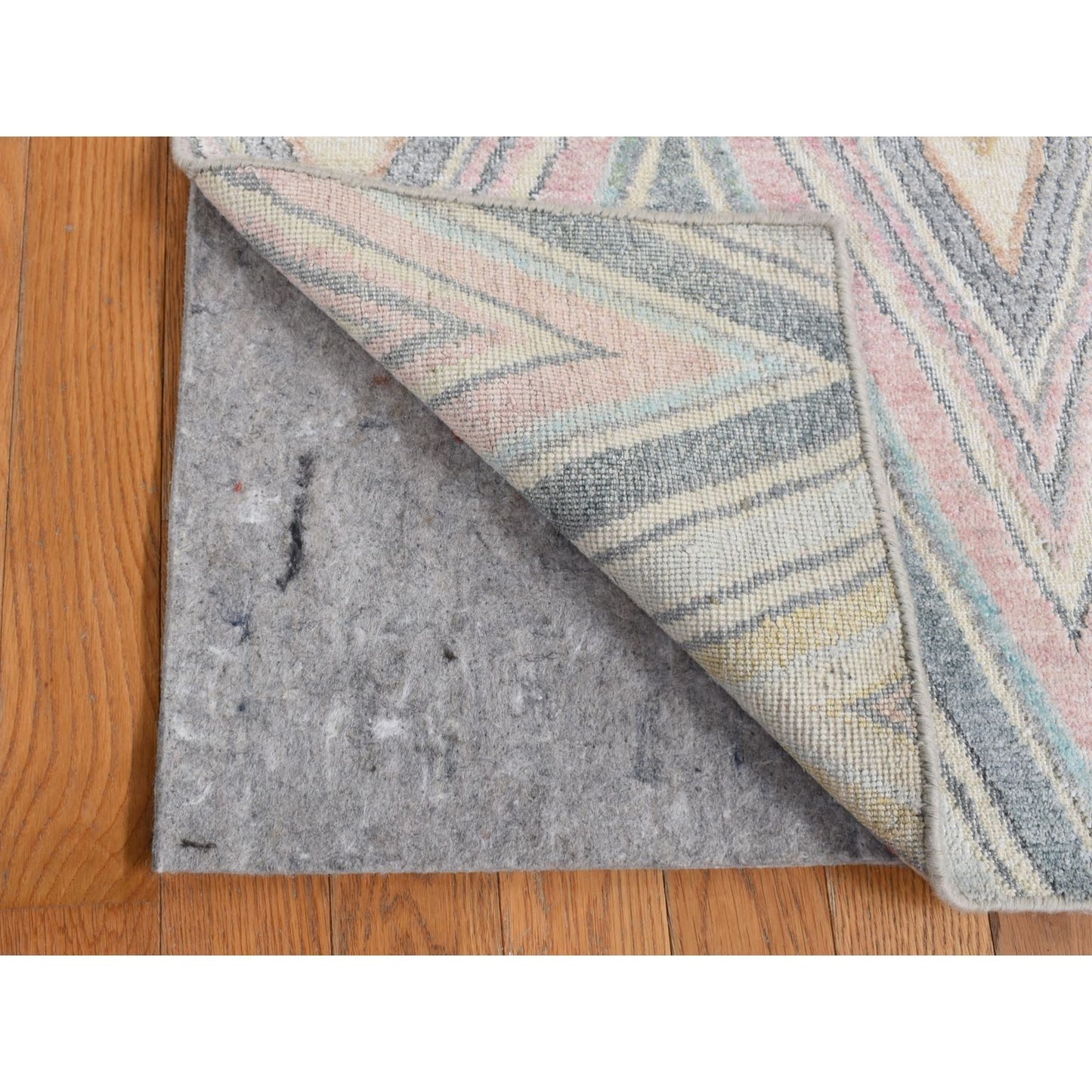 2'X2' Blue Pure Silk Modern Chevron Design Hand Knotted Sample Mat Rug