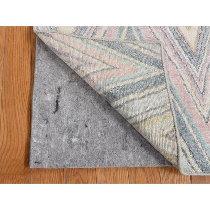 2'X2' Blue Pure Silk Modern Chevron Design Hand Knotted Sample Mat Rug