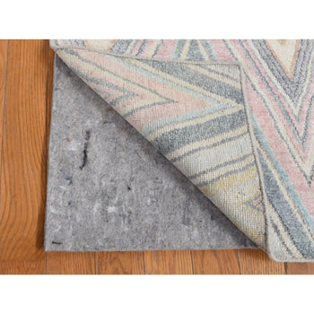 2'X2' Blue Pure Silk Modern Chevron Design Hand Knotted Sample Mat Rug