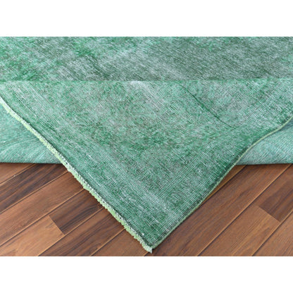 9'7"X12'5" Hand Knotted Shades Of Light Green Overdyed Farsian Karman Rug