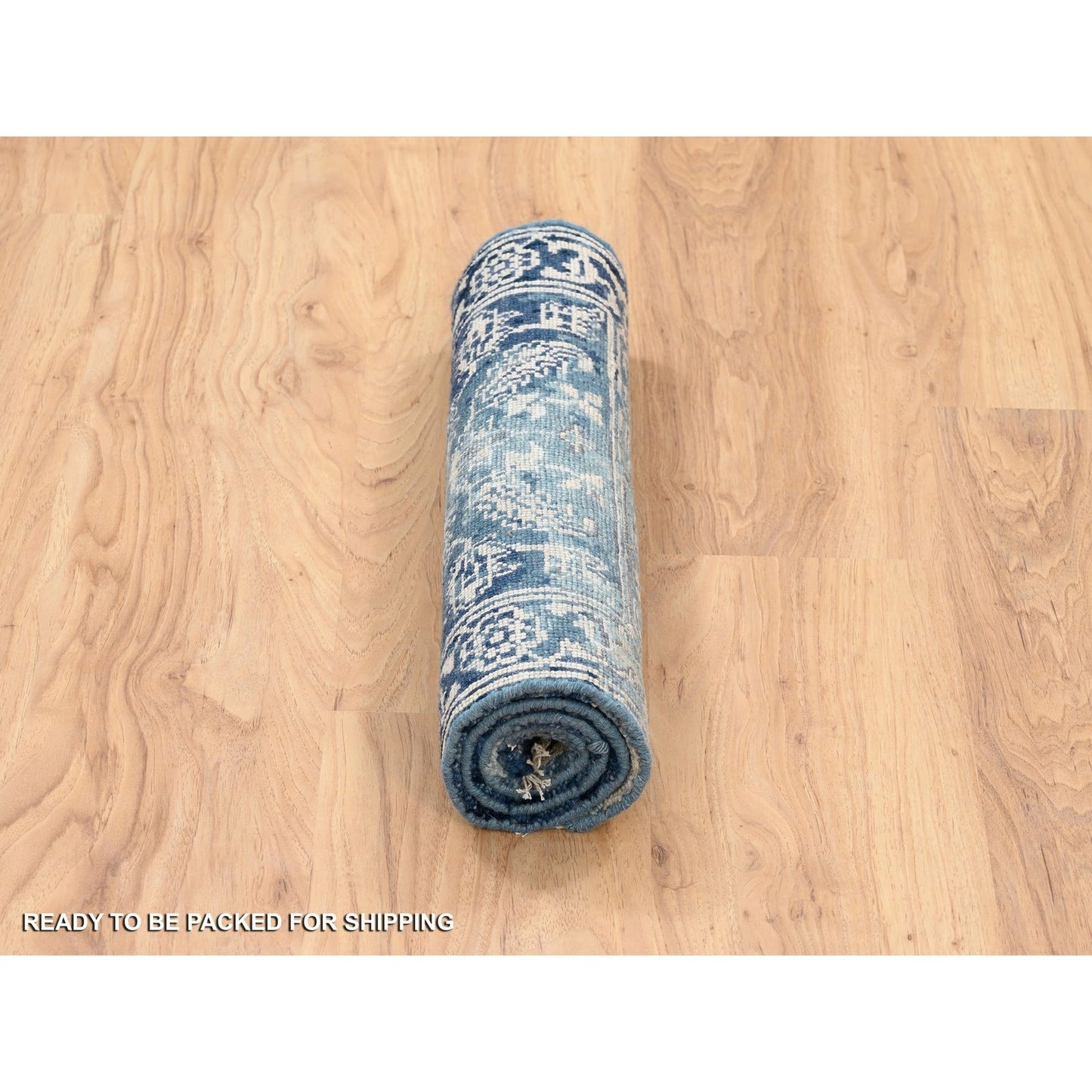 2'X3'1" Blue Heris Erased Design Wool And Silk Hand Knotted Mat Rug