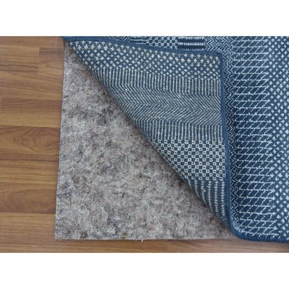 2'9"X11'4" Blue Modern Grass Design Wool And Silk Hand Knotted Runner Rug