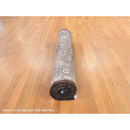 4'5"X14'7" Red Vintage Rug Hand Knotted Wool Clean With Full Pile Runner