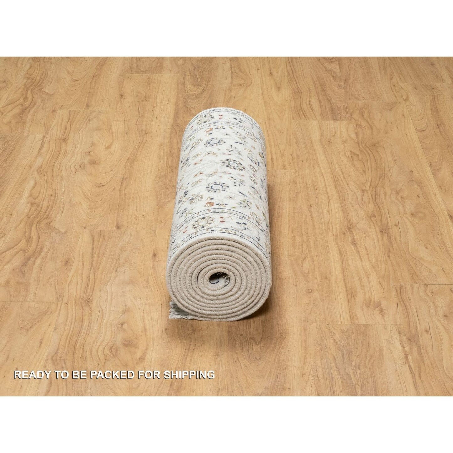 2'7"X12'2" White 250 Kpsi Wool And Silk Nain Hand Knotted Runner Rug
