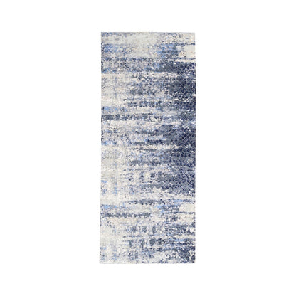 2'5"X6'1" Blue Abstract Mosaic Design Wool-Silk Hand Knotted Runner Rug