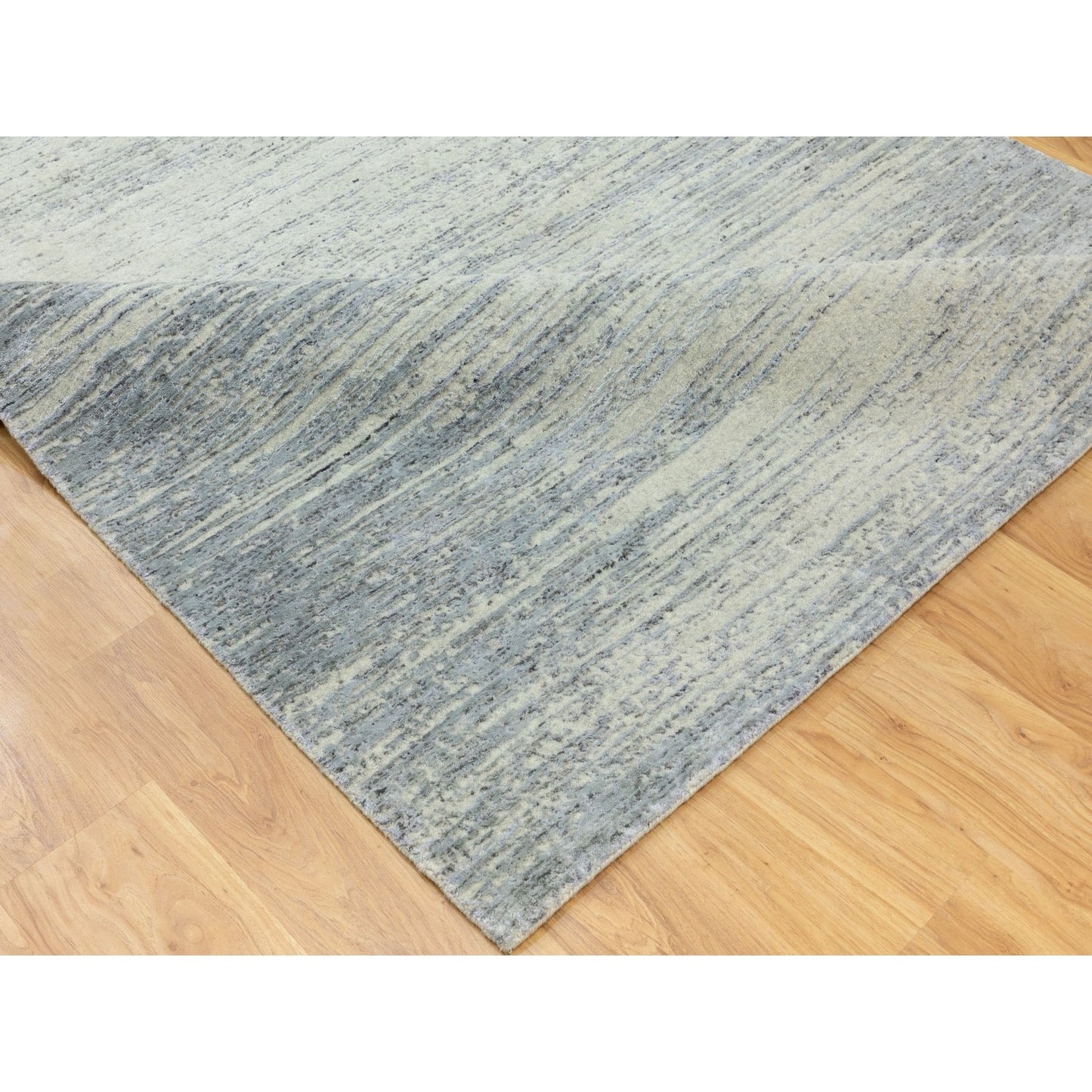 6'1"X9' Light Gray Jacquard Hand Loomed Modern Natural Wool Oriental Rug