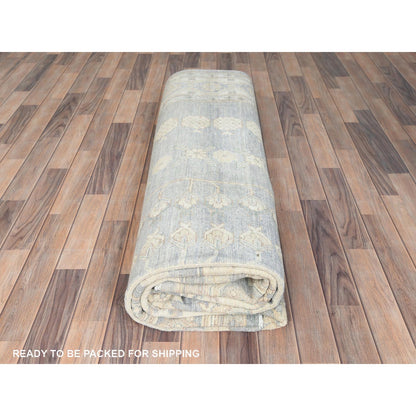 9'1"X12' Misty Gray Afghan Peshawar Soft Wool Hand Knotted Rug