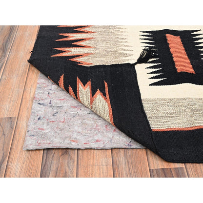 8'X9'8" Ivory American Geometric Design Rug Flat Weave Hand Woven Pure Wool