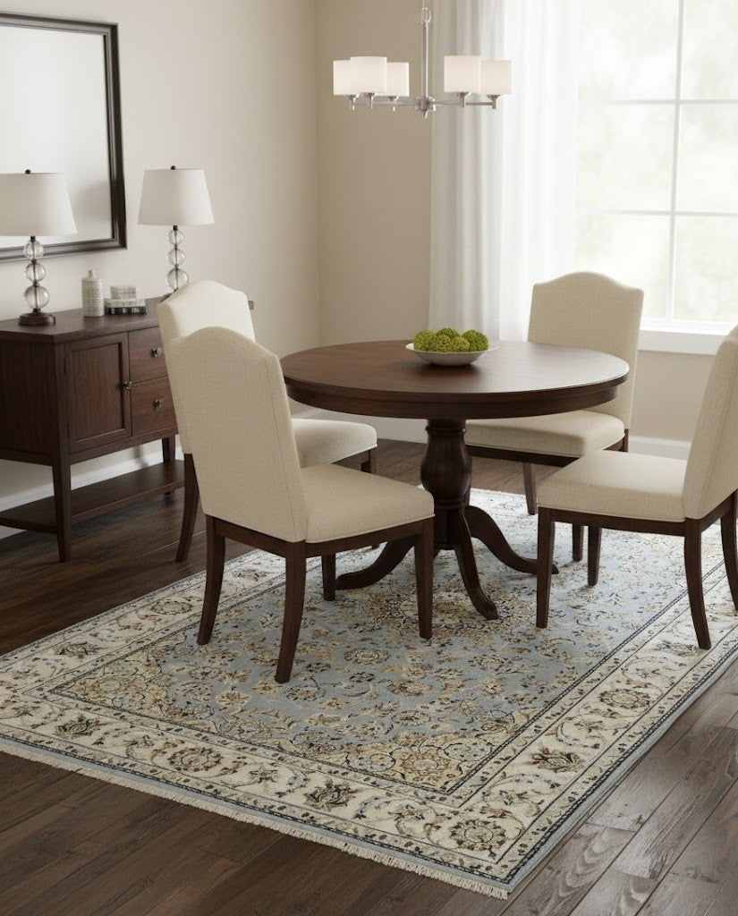Indo-Nain Blue Oriental Rug 5X8 ft Floral Medallion Design Bedroom Decor Carpet