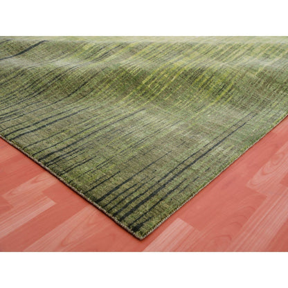 10'X14'4" Herbal Green Hand Knotted Vertical Ombre Design Soft Wool Rug