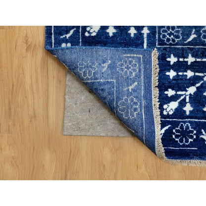6'2"X9' Blue Hand Knotted Tone On Tone Wool And Silk Oriental Rug
