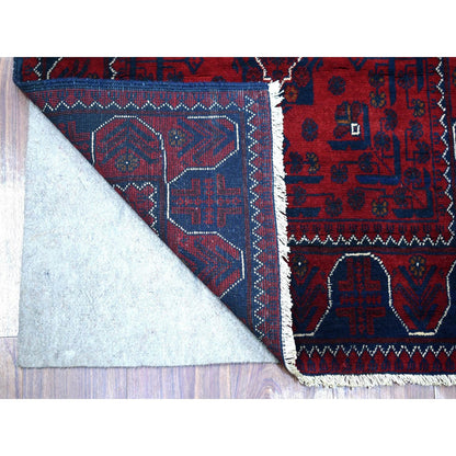Rug 2'8"x9' Red Afghan Khamyab Wool Geometric Design Hand Knotted Runner