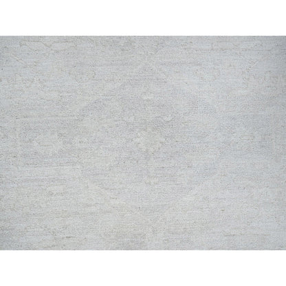 8'X9'9" Bone White Washed Out Peshawar Hand Knotted Pure Wool Oriental Rug