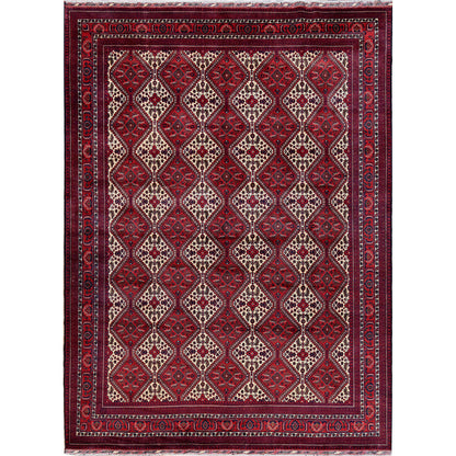 9'10"X13' Red Afghan Khamyab With Geometric Design Hand Knotted Wool Rug