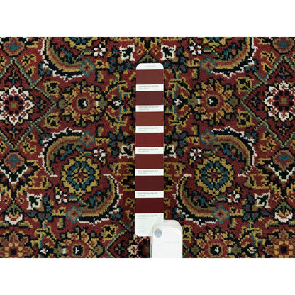 Rug 4'2"x6' Red Herrita Fish Design 175 KSPI Hand Knotted Wool and Silk