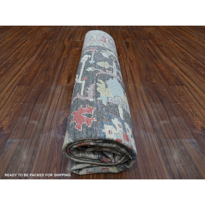 8'X9'7" Abbey Black Hand Knotted Wool Fine Aryana Heris Oriental Rug