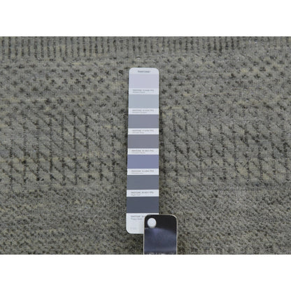 9'X12'2" Metal Gray Hand Knotted Pure Wool Grass Design Oriental Rug