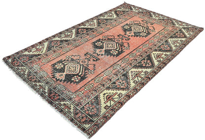 4X6'5 Distressed Antique Tribal Oriental Rug Muted Farmhouse Wool Carpet