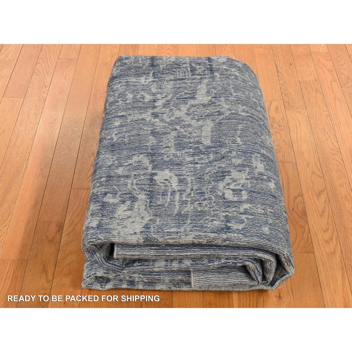 7'10"X10' Battleship Gray Jacquard Hand Loomed Hand Knotted Pure Wool Rug