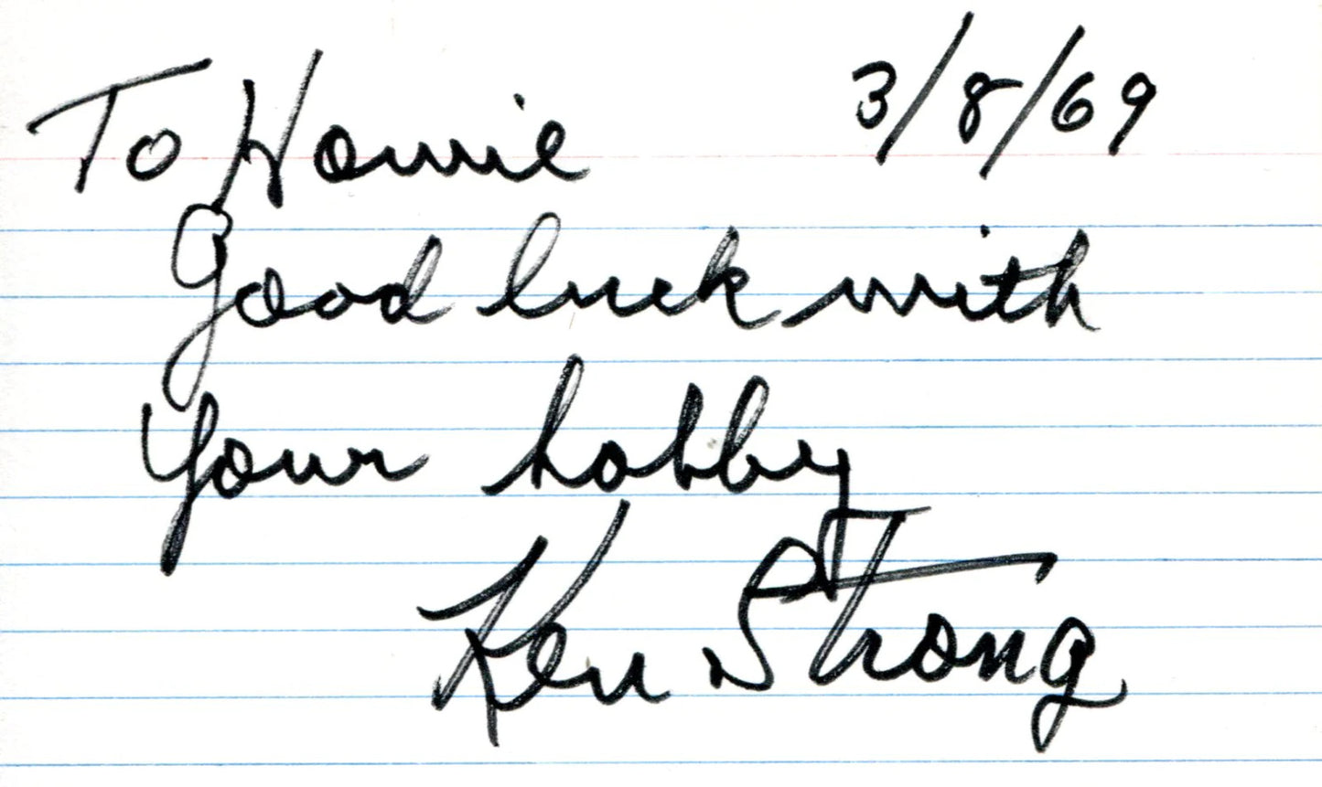 Ken Strong Autographed 3X5 Card