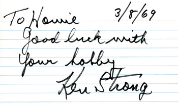 Ken Strong Autographed 3X5 Card