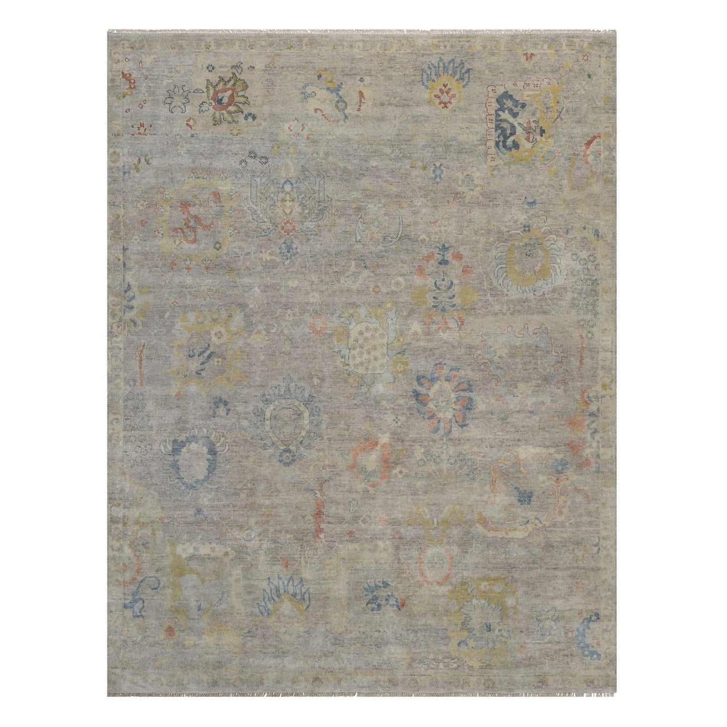 7'8"X10' Beige Hand Knotted Wool Rug Oushak With All Over Leaf Pattern