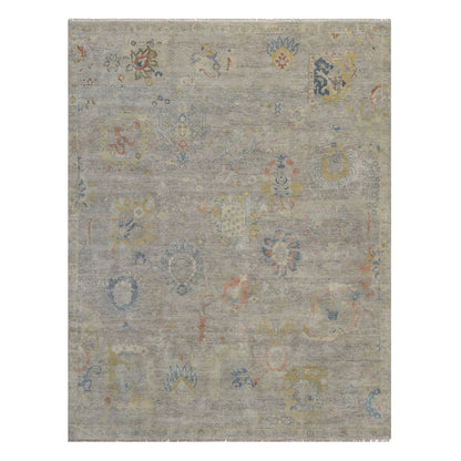 7'8"X10' Beige Hand Knotted Wool Rug Oushak With All Over Leaf Pattern