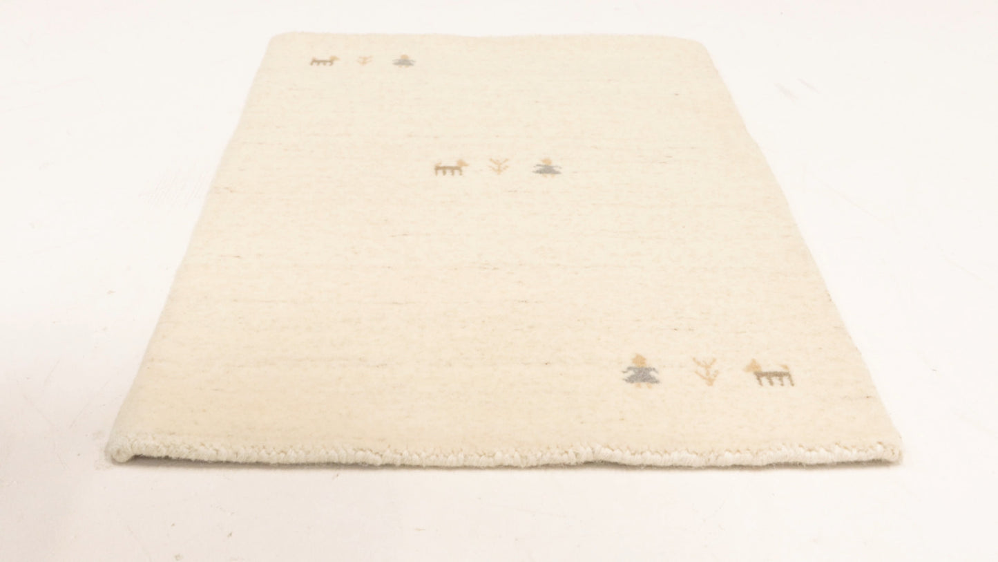 Handmade Round Oatmeal Tribal Pictorial Gabbeh Rug Modern Decor