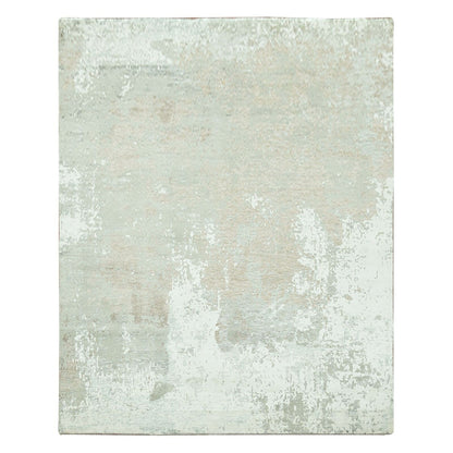 8'X10' White Hand Knotted Galaxy Abstract Design Wool And Silk Rug