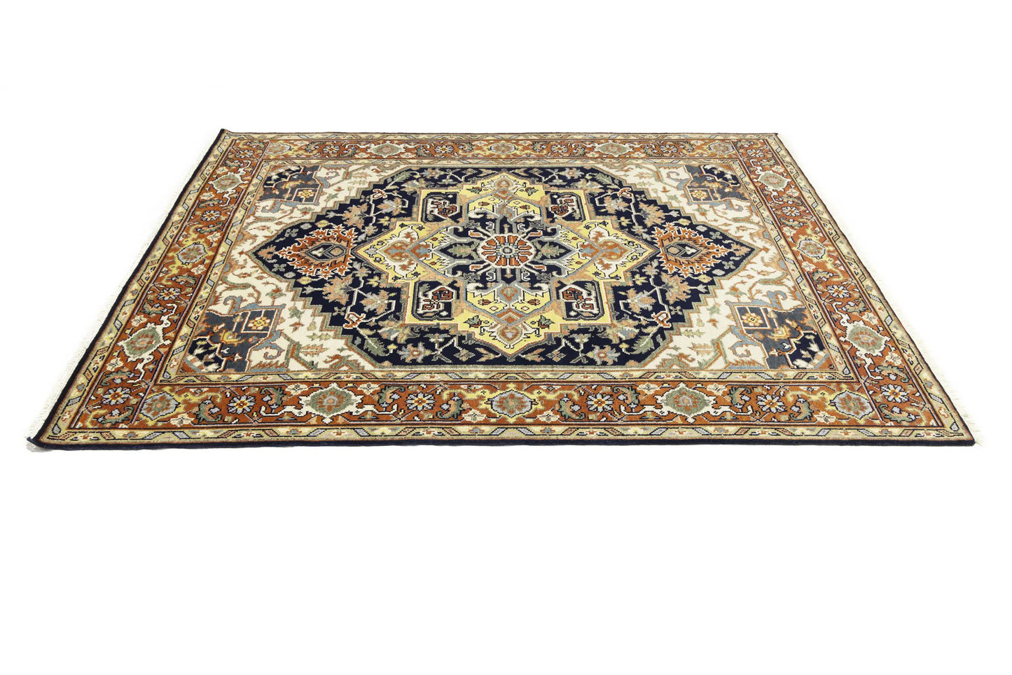 8X10 ft Handmade Serapi Oriental Rug Floral Boho Farmhouse Style Wool Carpet