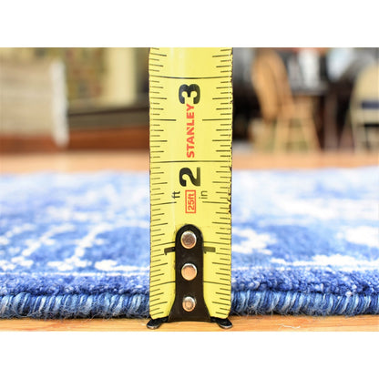 2'6"X16'10" Blue Tone On Tone Tebraz Wool/Silk Hand Knotted Xl Runner Rug