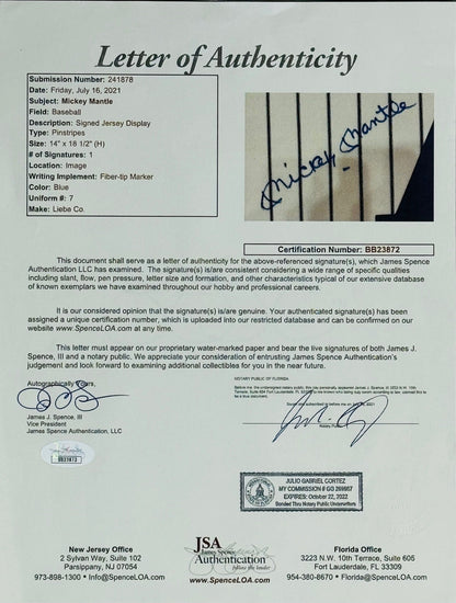 Mickey Mantle Autographed N.Y. Yankees Jersey Swatch Framed (Beckett&Jsa)