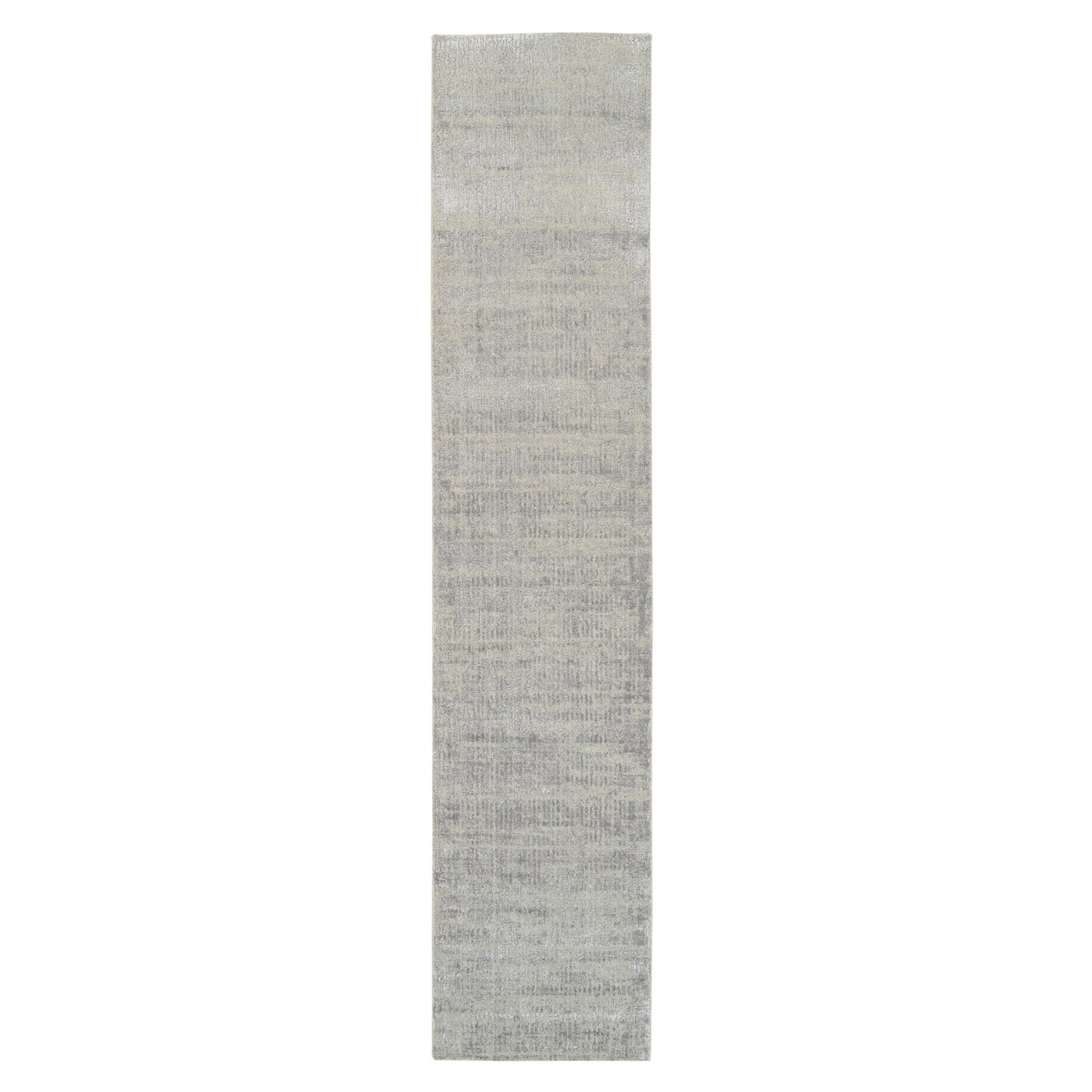 2'6"X12'1" Hand Loomed Fine Jacquard Gray Modern Wool And Silk Runner Rug
