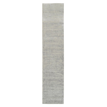 2'6"X12'1" Hand Loomed Fine Jacquard Gray Modern Wool And Silk Runner Rug