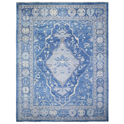 11'9"X15'1" Steel Blue Anatolian Village Inspired Wool Hand Knotted Rug