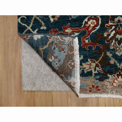 2'1"X3' Yale Blue Broken Pattern Oushak Design Wool Hand Knotted Mat Rug