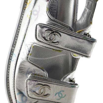 Leather Chanel Women's Dad Sandals Printed Laminated