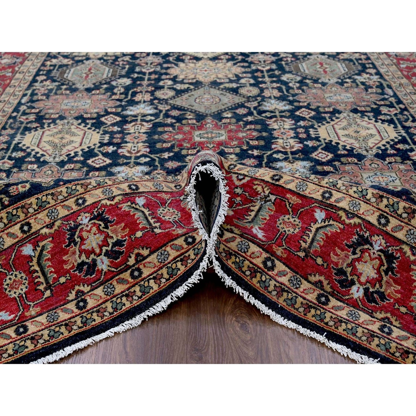 8'2"X10' Cynical Black Wool Karajeh Design Hand Knotted Oriental Rug